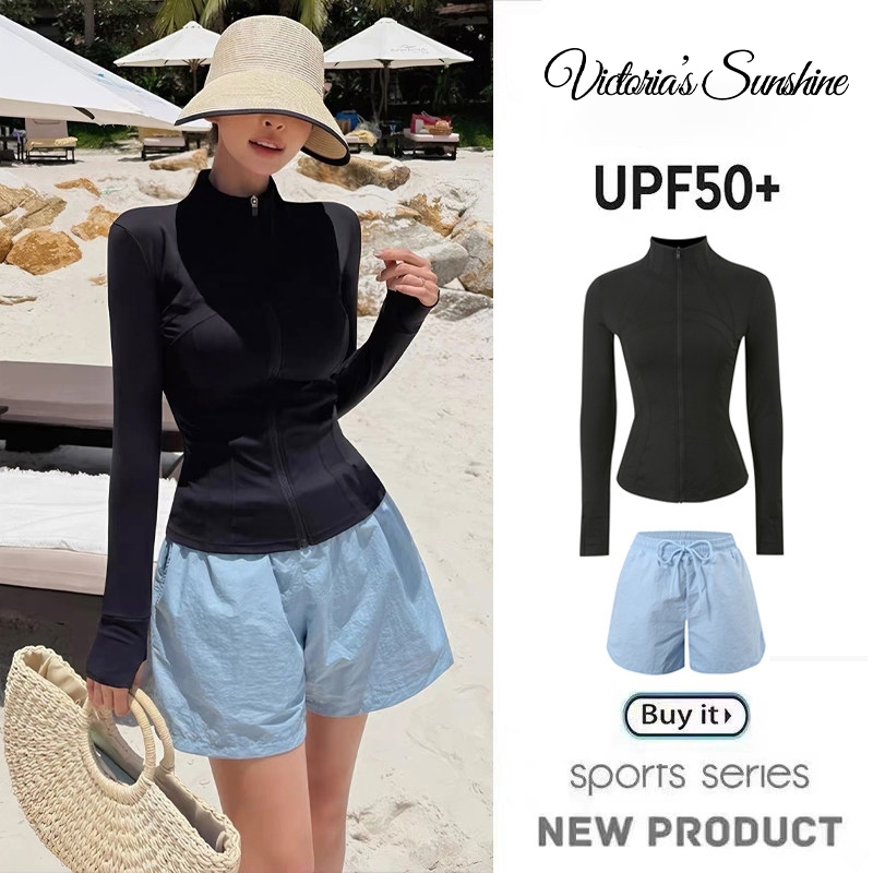 ชุดว่ายน้ำผู้หญิง ชุดว่ายน้ำแขนยาว กันuv ทูพีช ผ้าที่แห้งเร็ว เที่ยวทะเล มีฟองน้ำ#1167