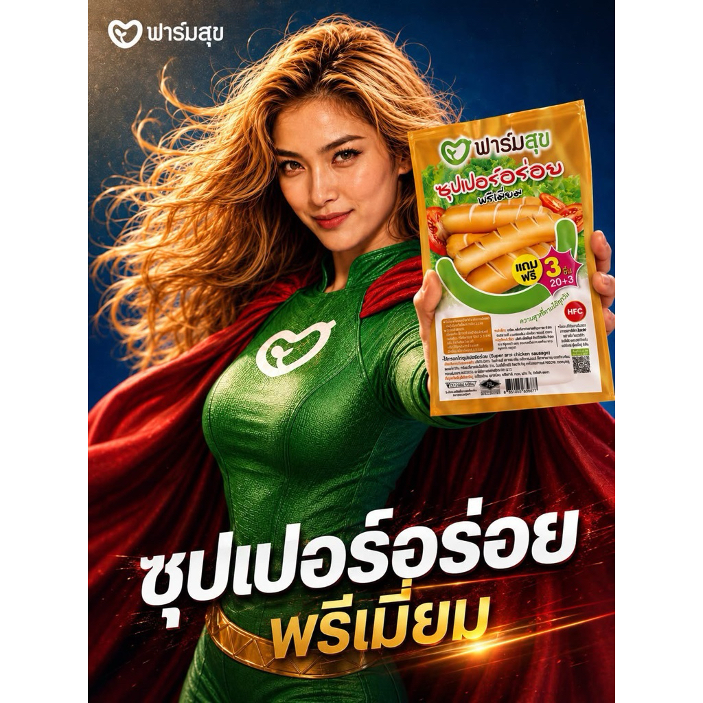 ไส้กรอกหนังกรอบซุปเปอร์อร่อยพรีเมี่ยม (ฮาลาล) ฟาร์มสุข ขนาด 500 กรัม