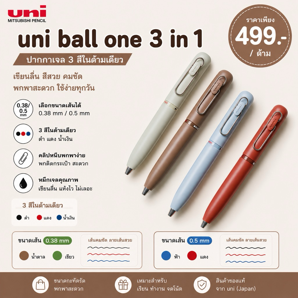 พร้อมส่ง  !!! ปากกา ดำ แดง น้ำเงิน uni ball one 3in1 new (MRE) (UBT) (2) 5.2/2026  (8) 5.4/2026 (HPO) -S 7/2026