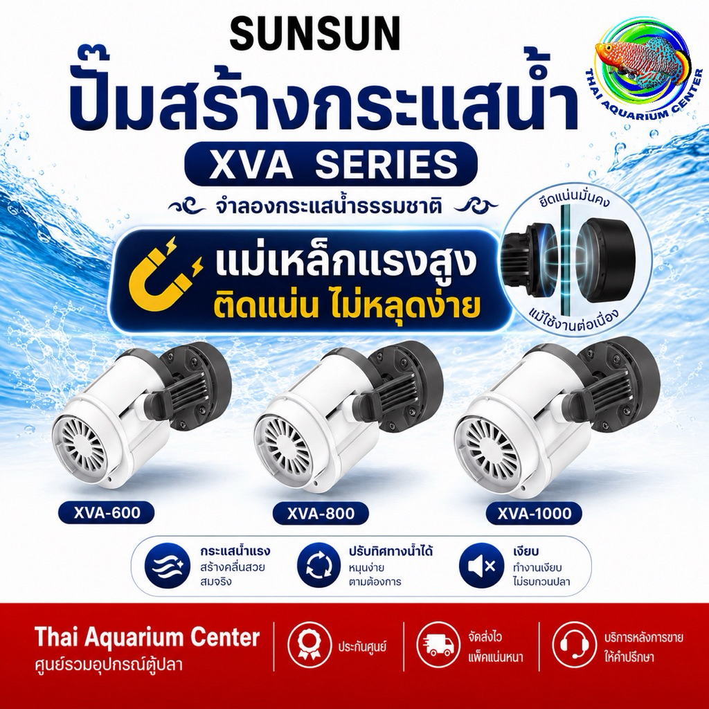 ปั๊มสร้างกระแสน้ำตู้ปลา XVA Series รุ่น XVA-600 | XVA-800 | XVA-1000 แม่เหล็กแรงสูง ติดแน่น ไม่หลุดง่าย