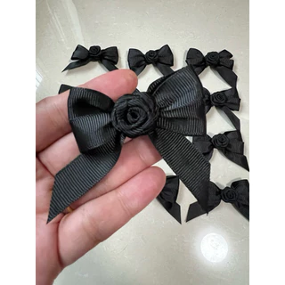โบว์ไว้อาลัย โบว์ไว้ทุกข์ โบว์สีดำ ริบบิ้นโบว์ เข็มกลัดไว้อาลัย <โบว์2ชั้น กุหลาบ>