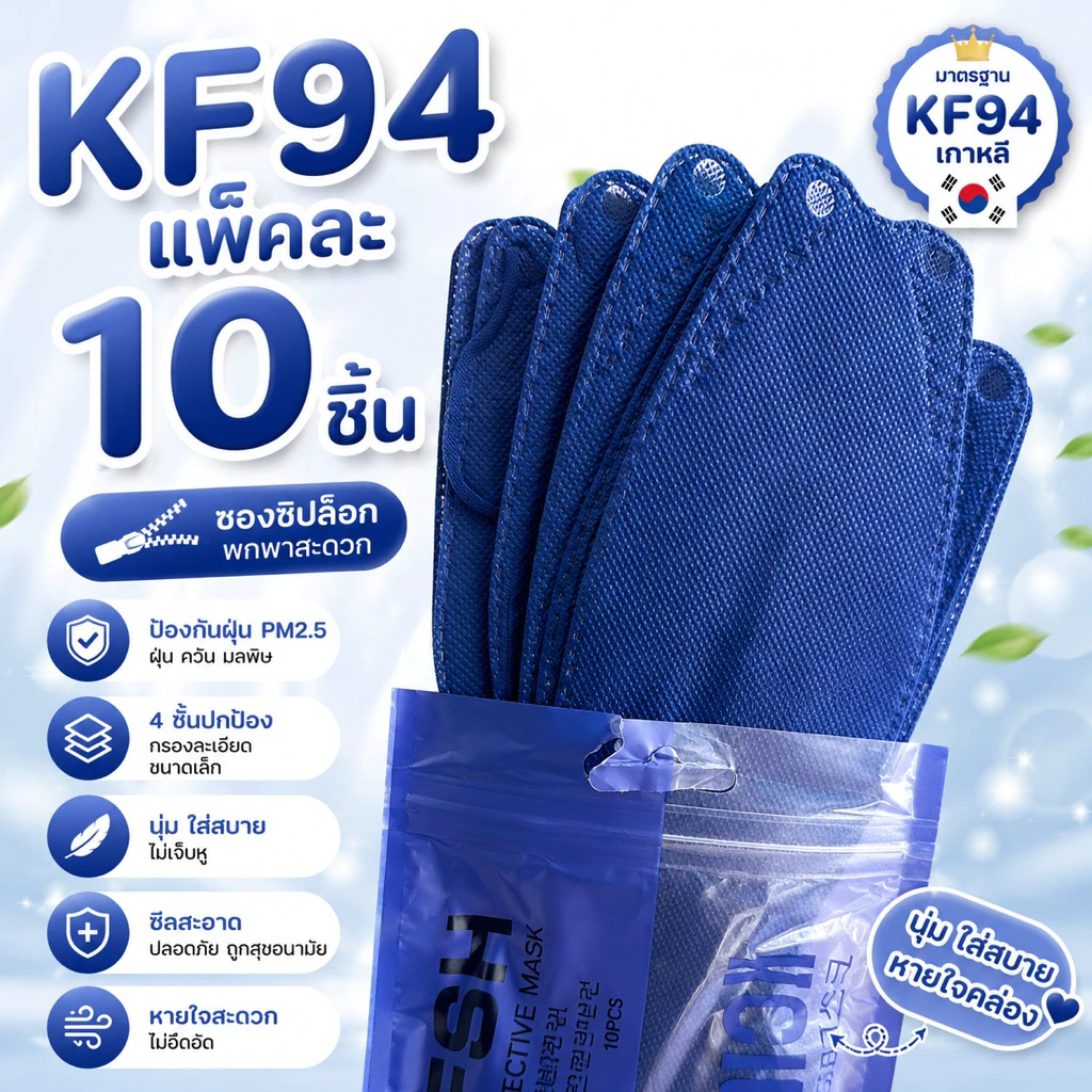 แมสเกาหลีผู้ใหญ่KF94/1แพคมี10ชิ้น (หูสี) พร้อมส่งทุกวัน thumbnail 5