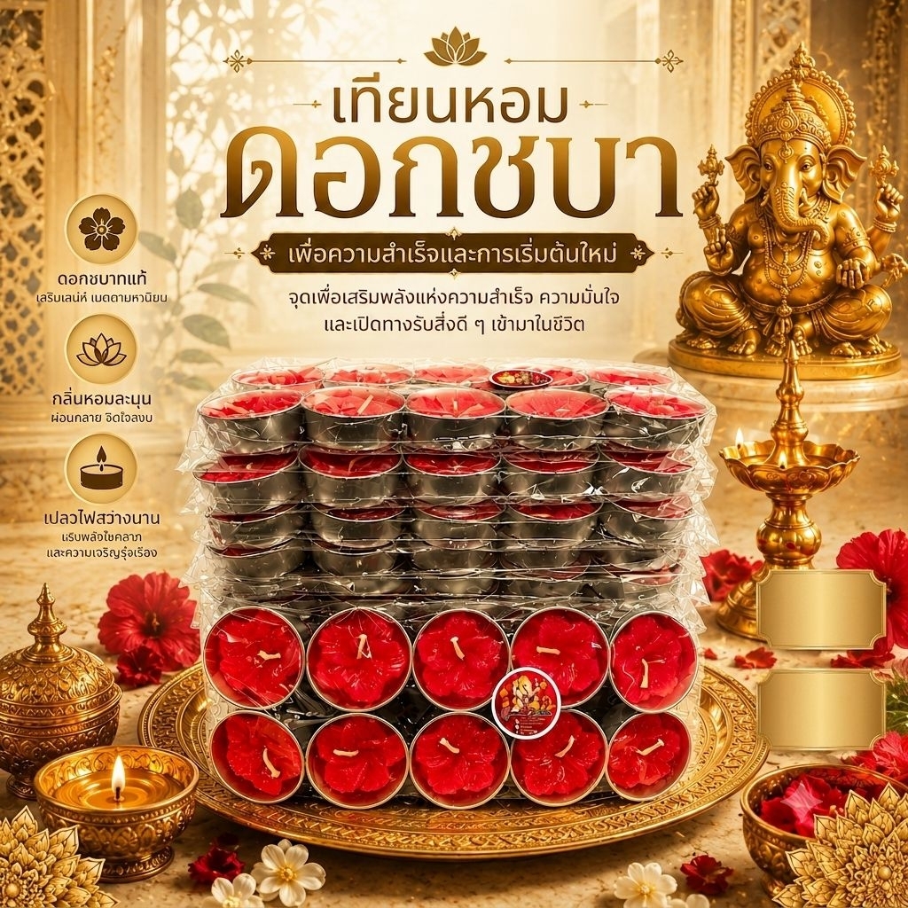 ส่งไว เทียนชบาแดง เทียนดอกไม้ สำหรับถวายบูชา พระพิฆเนศ ถวายองค์เทพ 1 แพ็คมี 10 ชิ้น