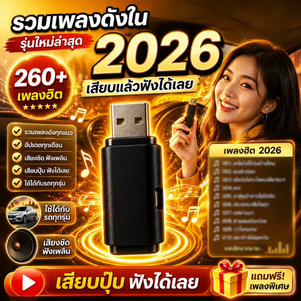 เสียง USB สำหรับรถยนต์ รองรับเครื่องเสียงรถยนต์ ลำโพง ใช้งานง่าย เสียงคมชัด เสียบปลั๊กแล้วใช้งานได้เลย