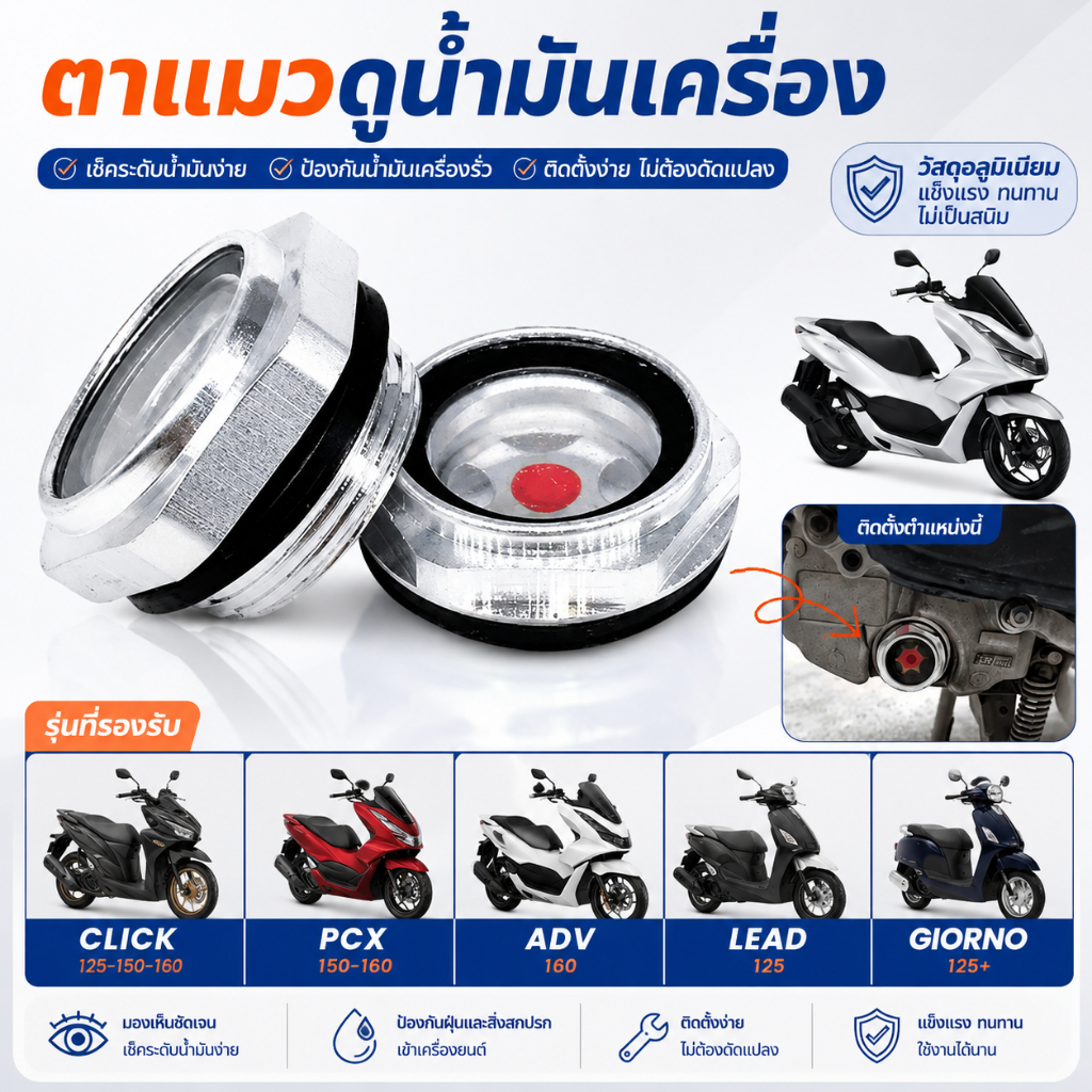 กระจกมองระดับน้ำมัน สำหรับ Honda CLICK125/150/160 LEAD125 PCX150/160 ADV กระจกนิรภัย ทนความร้อนสูง