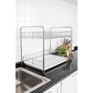 KOWAHOMEWARE S007 ชั้่นคว่ำจานสเตนเลส2ชั้นใหญ่มีถาดรองน้ำในชุดรวมที่ใส่ช้อนสเตนเลสพร้อมถาดรองน้ำStainless Steel SuS 304