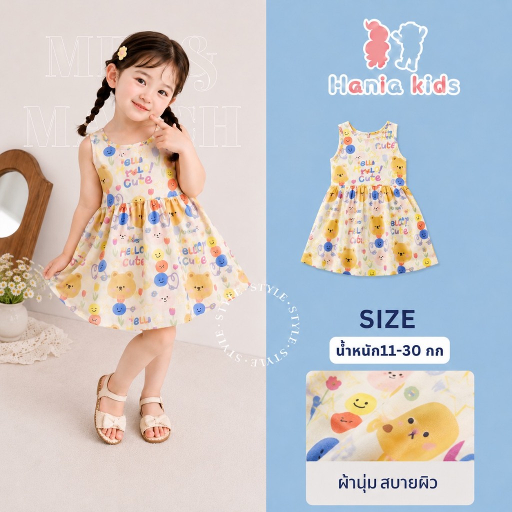 Hania kids พร้อมส่ง เดรสกระโปรงลายน่ารัก K3124334