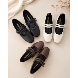รองเท้าแมรี่เจน ส้นแบน P-845 น้ำหนักเบา ใส่สบาย แต่งสายเข็มขัดคู่น่ารักๆพร้อมส่ง