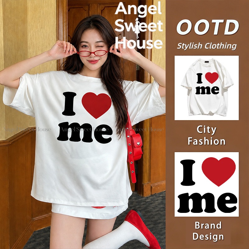 Angle Official เสื้อยืด oversize - ตัวอักษรที่เรียบง่ายและทันสมัยพิมพ์เสื้อยืดแขนสั้นสำหรับสุภาพสตรี #778