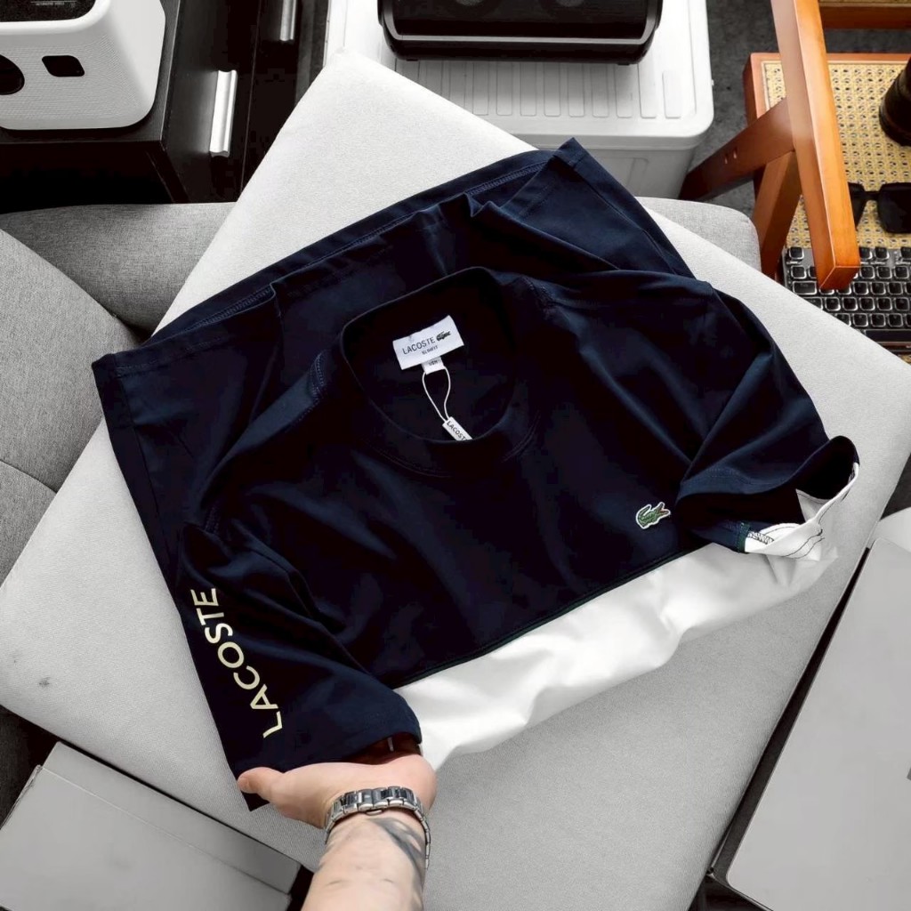 เสื้อยืด LACOSTE คอกลมแขนสั้นดีเทลแต่งสี 3 แถบป้ายครบ รูปที่ 8