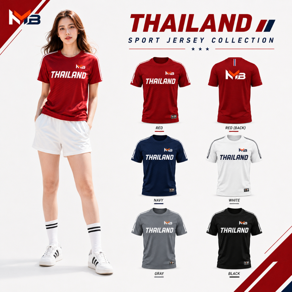 Jersey Thailand Collection เสื้อทีมไทยแลนด์ คอกลม แขนสั้น ทรงโอเวอร์ไซส์ ผ้าไมโครไฟเบอร์ ระบายอากาศ กีฬา/แฟชั่นผู้หญิง 1