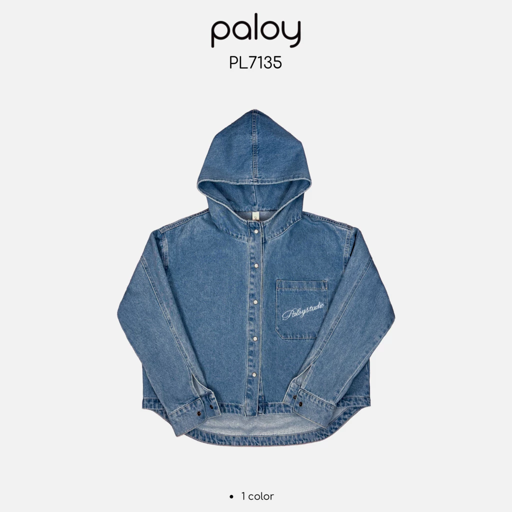 Paloy - PL7153 เสื้อฮู้ดยีนส์แต่งกระเป๋าหน้า