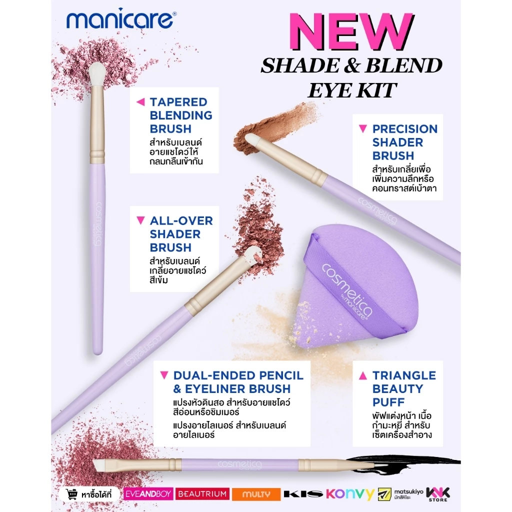 (สินค้าสมนาคุณงดจำหน่าย) Manicare Cosmetica By Manicare M24051 Shade & Blend Eye Kit 5 ชิ้น เซตอายแชโดว์พร้อมพัพ