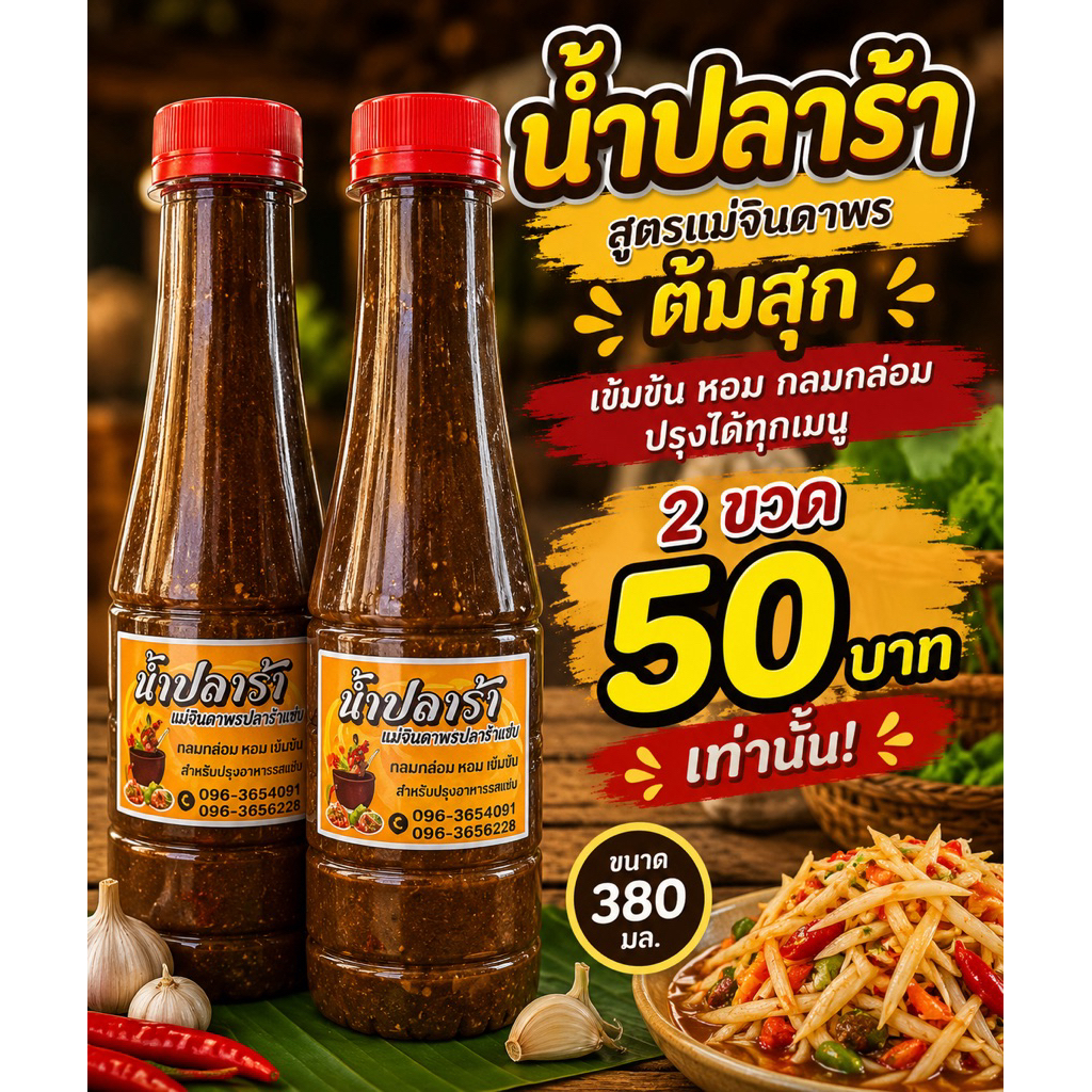น้ำปลาร้าปรุงสุก แม่จินดาพรปลาร้าแซบ ตลาดหม่ำช่องสามหมอ