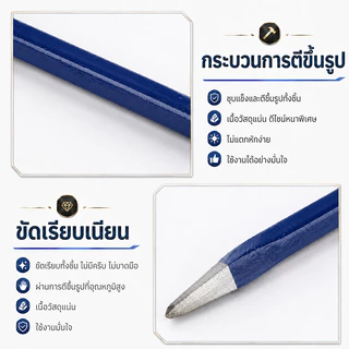 สิ่วสกัดหิน เหล็กคาร์บอนสูง ปลายแหลม/ปลายแบน สีแดง-น้ำเงิน-ลายเกลียว 30/35/40 ซม. เหมาะกับงานช่างคอนกรีต