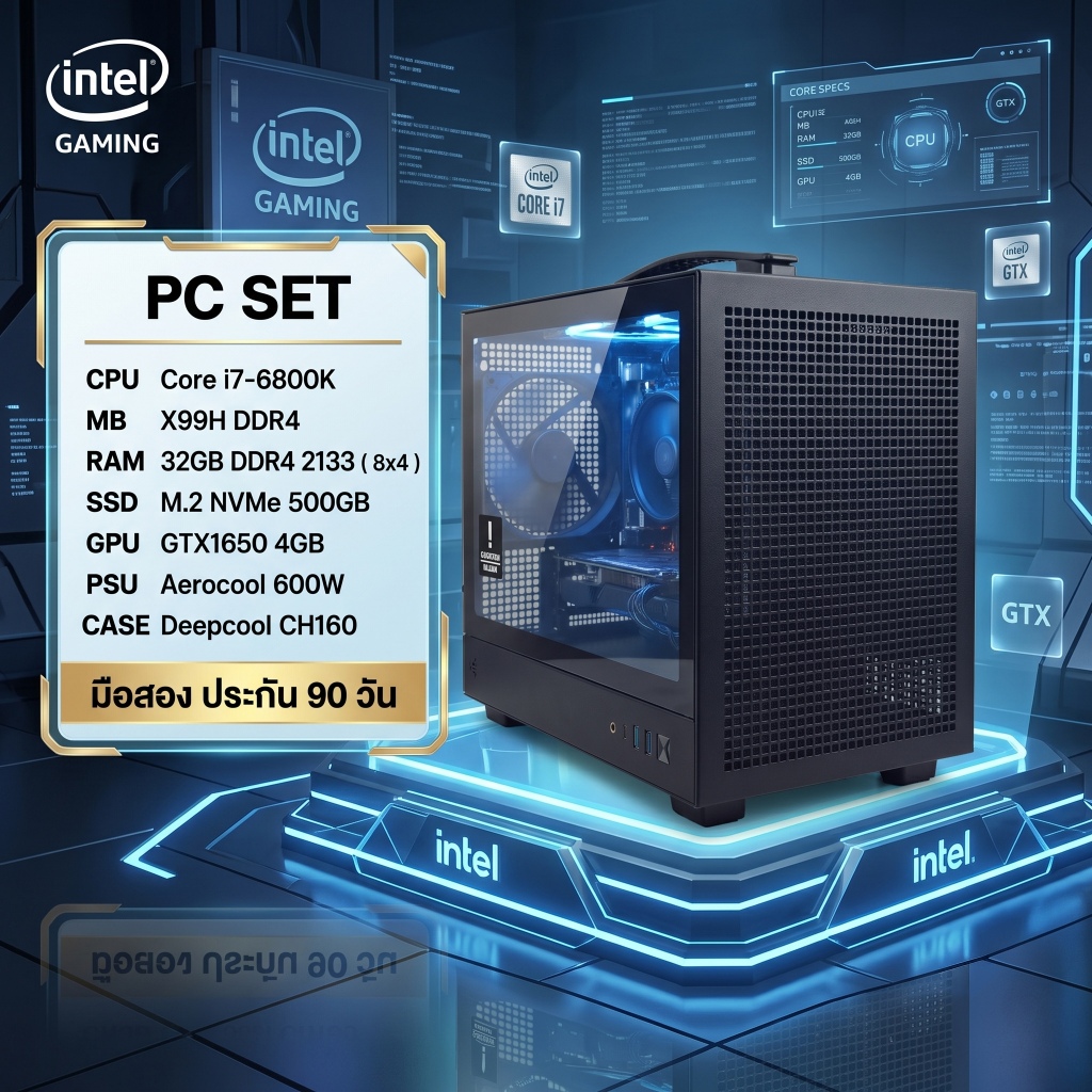 [มือสอง] คอมประกอบ PC SET Core i7-6800K / RAM 32GB / M.2 500GB / GTX1650 4GB เคสเล็ก CH160