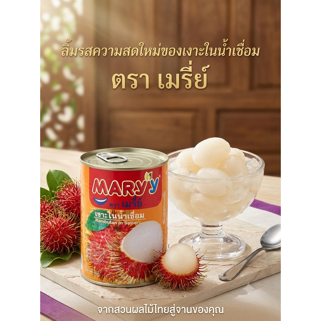 (12กระป๋อง) เงาะล้วน maryy เงาะกระป๋องในน้ำเชื่อม (โหล)