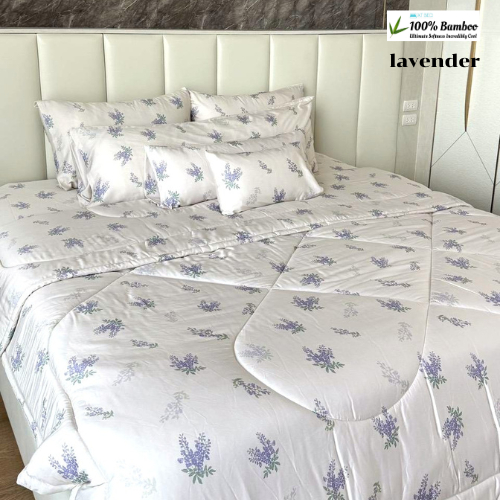 ชุดผ้าปู ผ้าห่มนวม At Bed เนื้อผ้า Bamboo 100%  ลาย Lavender เนื้อผ้านุ่ม เย็นสบายที่สุด