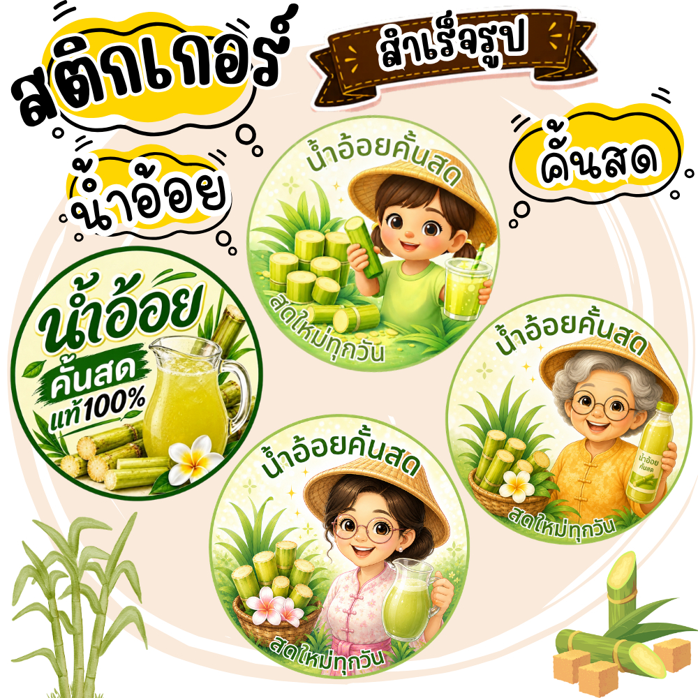 สติ๊กเกอร์ฉลากสิ้นค้าสติ๊กเกอร์โลโก้เครื่องดื่มน้ำอ้อย(สำเร็จรูป,กันน้ำ)