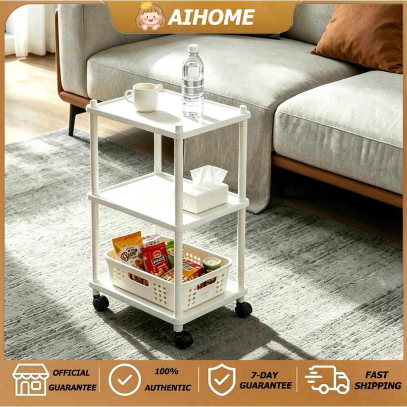 พร้อมจัดส่ง ชั้นวางของใช้ในครัว ชั้นวางของพลาสติกเหนียว ทนทาน เเบบมีล้อ