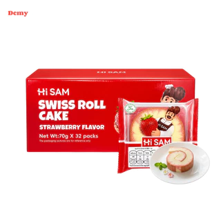 เค้กครีมโรล สตรอว์เบอร์รี่ & ช็อกโกแลต คู่หูความอร่อย (1 ลังมี 32 ห่อ)