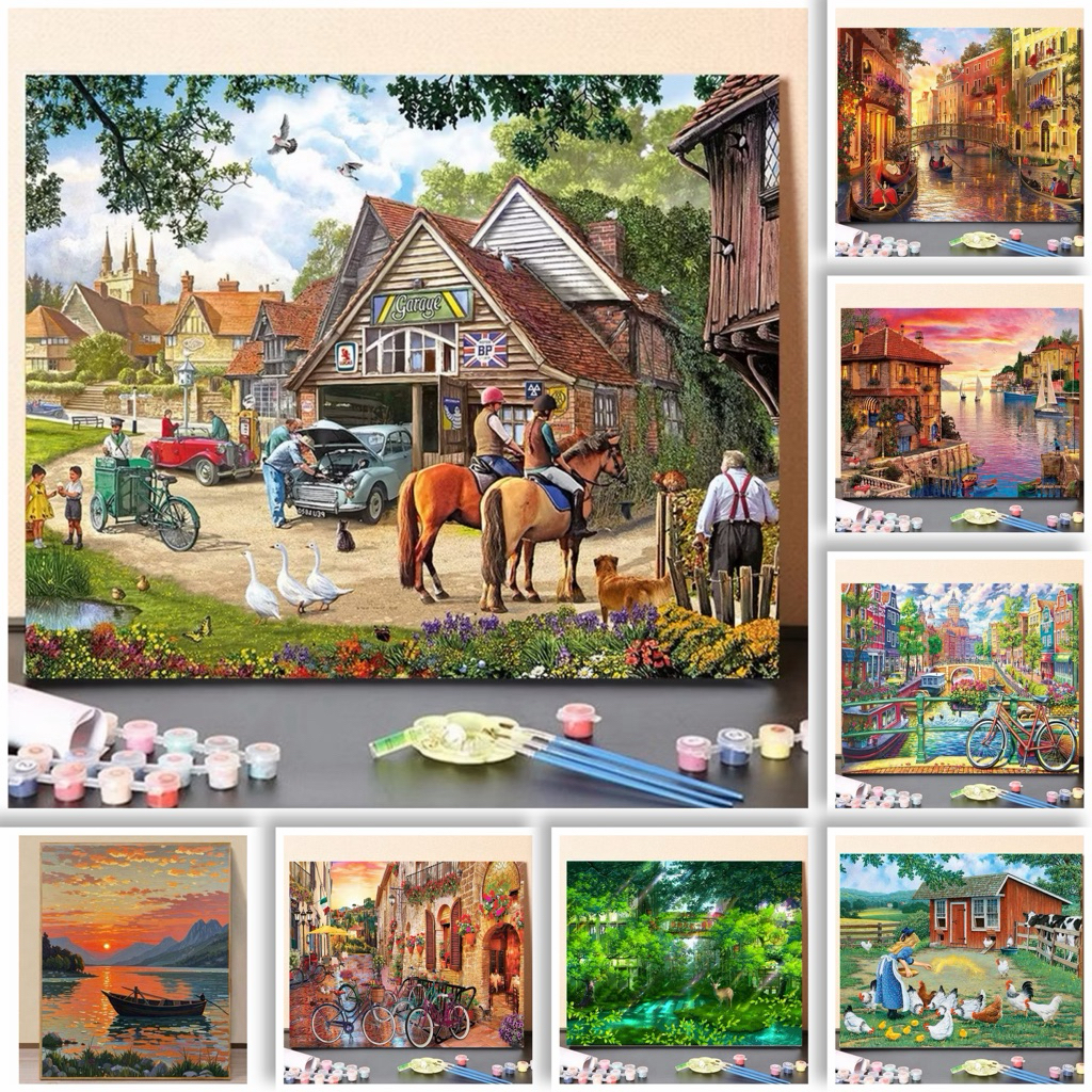 ภาพระบายสีตามตัวเลข ขึงเฟรมไม้ภาพวิวสวยๆ  ขนาด 40×50CM ของขวัญ DIY สำหรับตกแต่งบ้าน Paint by Numbers