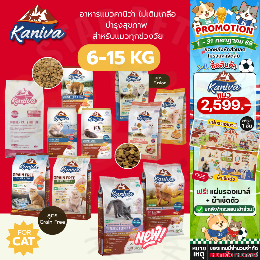 Kaniva อาหารแมวคานิว่า โซเดียมต่ำ บำรุงสุขภาพ สำหรับแมวทุกช่วงวัย ขนาด 6-15 Kg