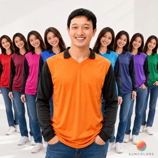 เสื้อคนงานแขนยาวคอปก มีกระเป๋าหน้า รอบอก 42-44 นิ้ว ผ้าไมโครโพลีเอสเตอร์ ฟรีไซส์ หลายสี Suncolor