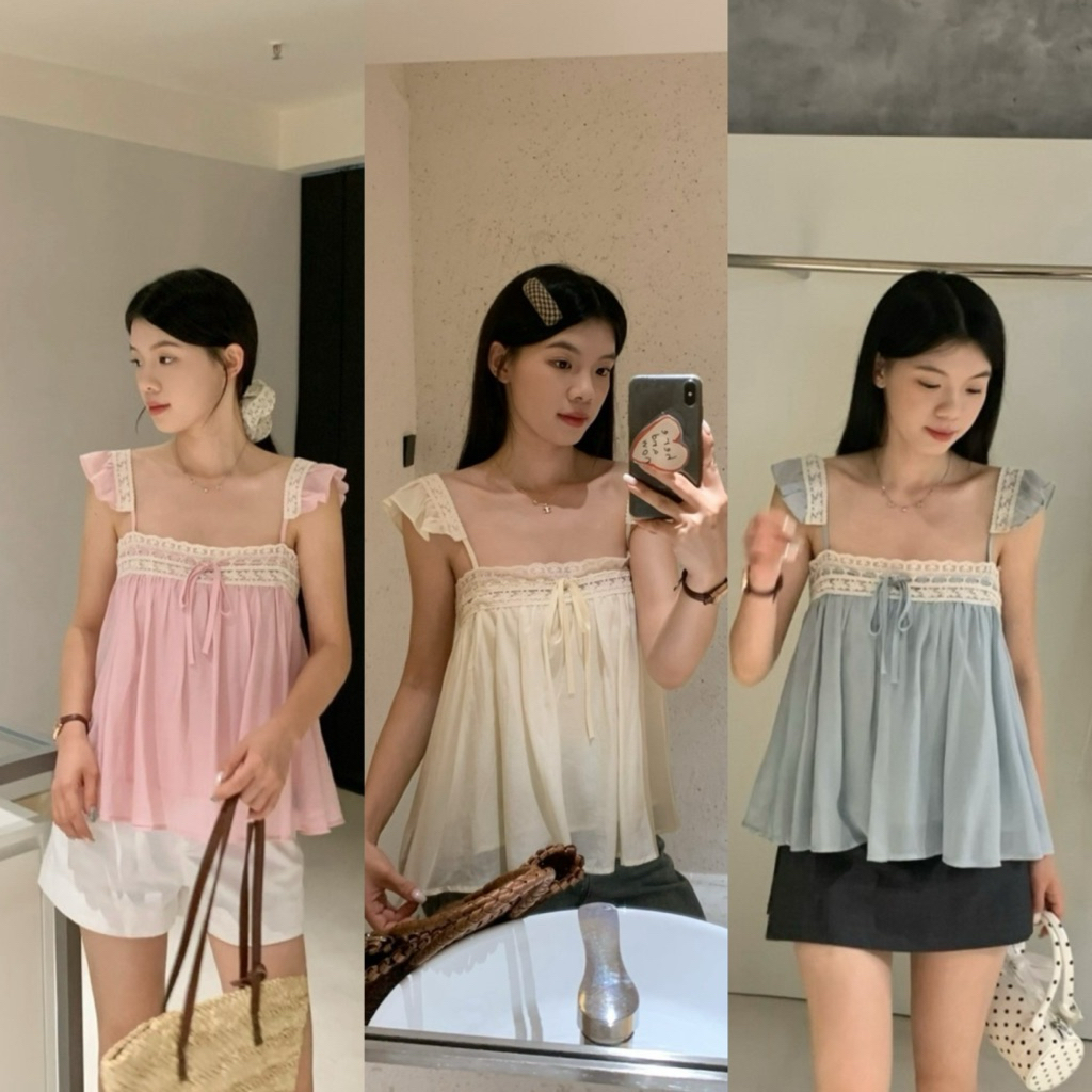 9980# เสื้อแต่งแขนระบาย ช่วงอกแต่งลูกไม้ เนื้อผ้าดี งานสวย  TAG:WG.WE 🇰🇷