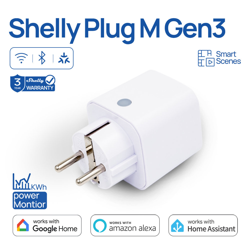 Shelly Plug M Gen3 ปลั๊กไฟอัจฉริยะ WiFi Matter Smart Plug 16A วัดการใช้ไฟฟ้า Bluetooth รองรับ Alexa Home Assistant