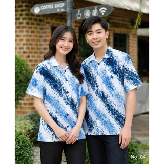 เสื้อฮาวายมัดย้อมคราม ใส่สบาย สีสวยมาก#พร้อมส่ง