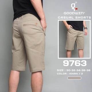 GOODWIN - 9763 CASUAL SHORTS กางเกงขาสั้นเอวขอบร้อยเข็มขัดผู้ชาย ผ้ายืด สีพื้น