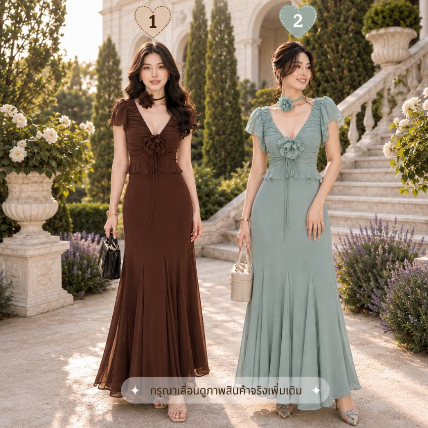 S-XL เดรสชีฟอง สีช็อกโกแลต สีเขียวพาสเทล ชุดเพื่อนเจ้าสาว