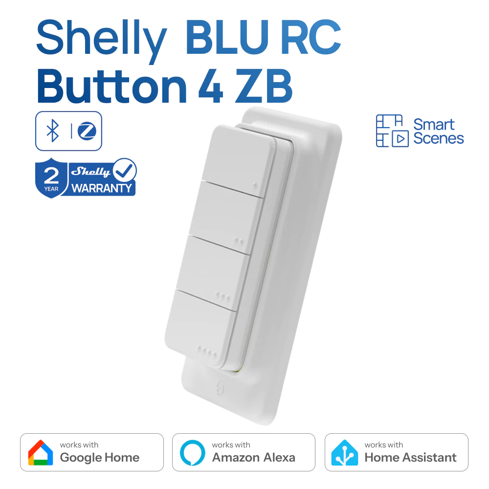 Shelly BLU RC Button 4 ZB Smart Zigbee Scene Switch Wireless Remote 4 Buttons รองรับ Home Assistant