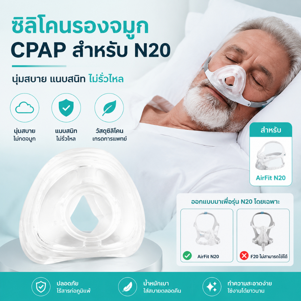 เบาะเปลี่ยนใช้งานร่วมกับ N20 AirFit CPAP หน้ากากจมูกเบาะ Premium และ Snug Fit วัสดุนุ่มและทนทานฝาครอบจมูก