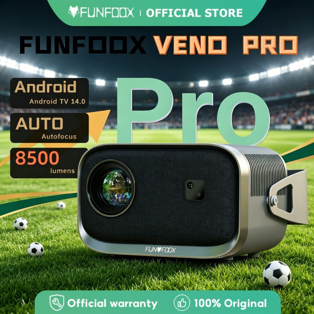 มินิโปรเจคเตอร์ 4K แถมฟรีสาย HDMI | FUNFOOX VENO PRO Android14 โฟกัสอัตโนมัติ หมุน360° เชื่อมมือถือไร้สาย พกพา