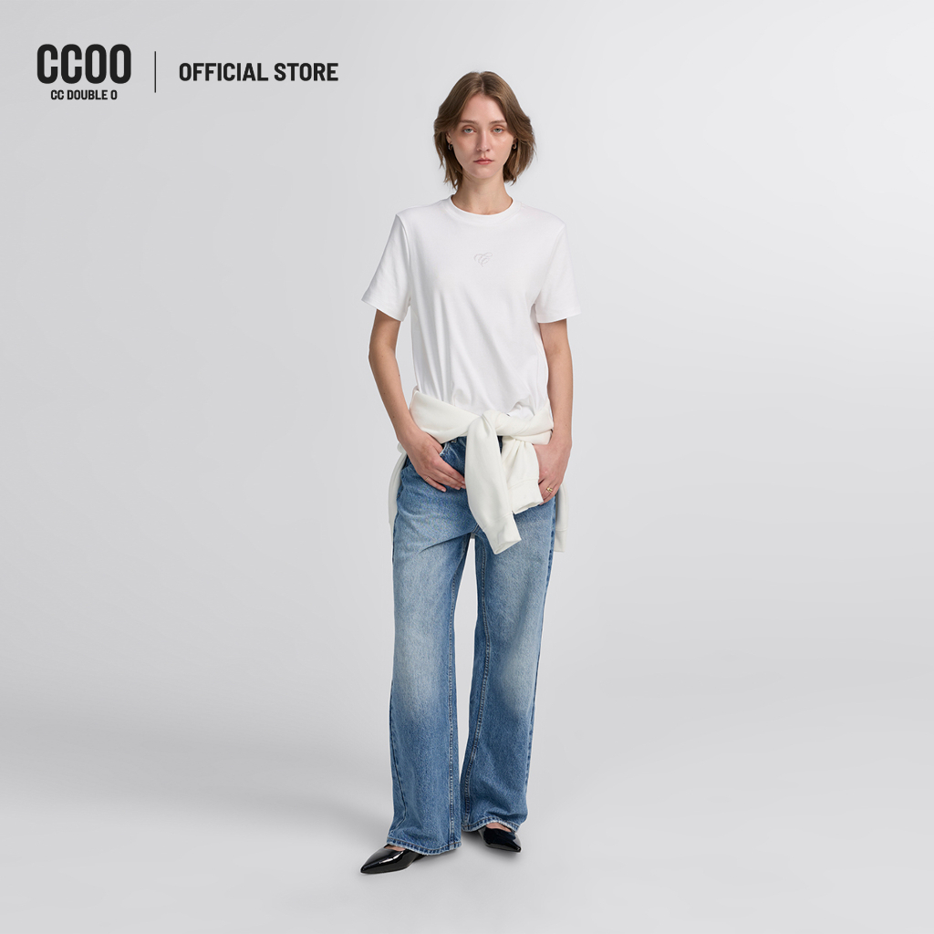CC DOUBLE O LOW-RISE MID BLUE STRAIGHT JEANS ผู้หญิง กางเกงยีนส์เอวต่ำทรงกระบอก รุ่น O26WGWA101 (AW26 #P2)