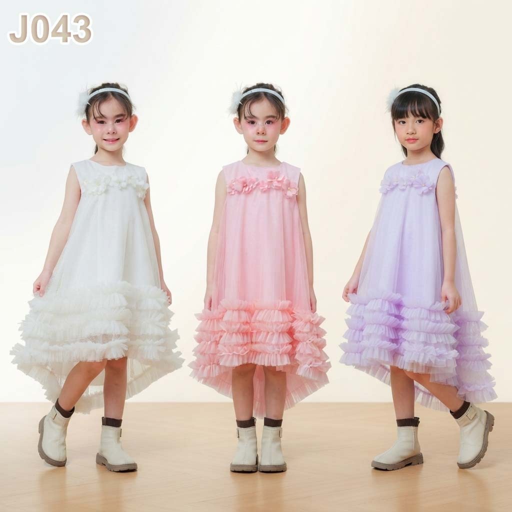 J043 ชุดเดรสหางปลาเด็กและแม่ เรียบ ดูสง่า สวยงามดุจเจ้าหญิง มี 3 สี