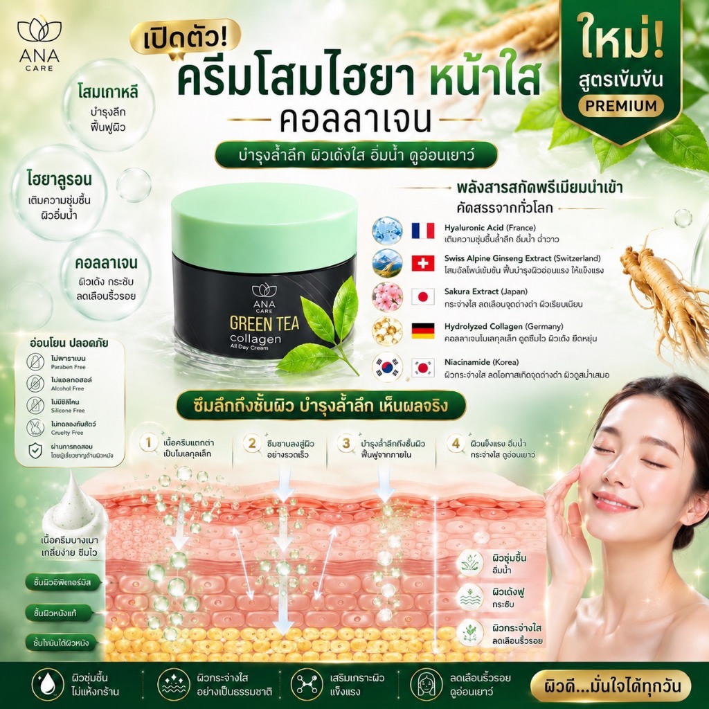 ครีมโสมไฮยาจินเส็ง ไฮยาคอลลาเจนเดย์ครีม (1กป)
