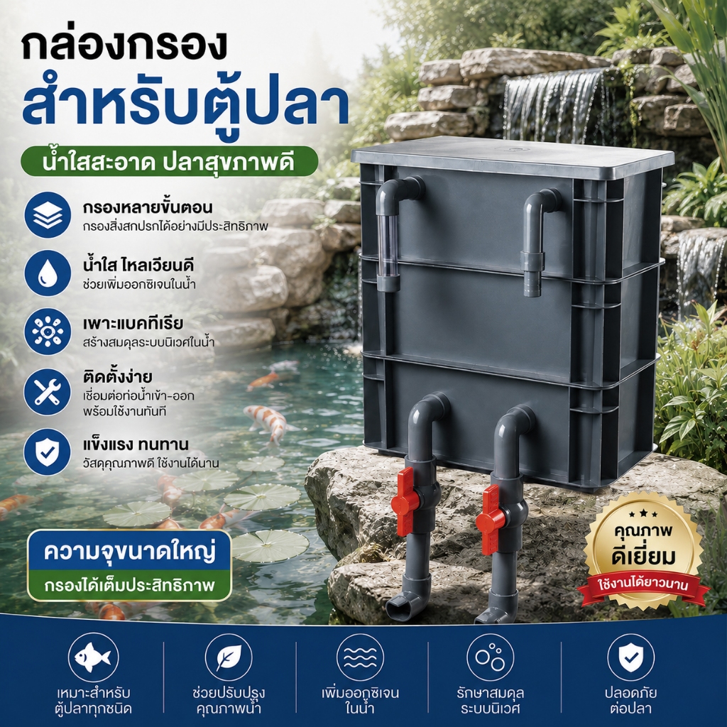 กล่องกรองน้ำตู้ปลา 3 ชั้น กรองน้ำประสิทธิภาพสูง น้ำใสเร็ว