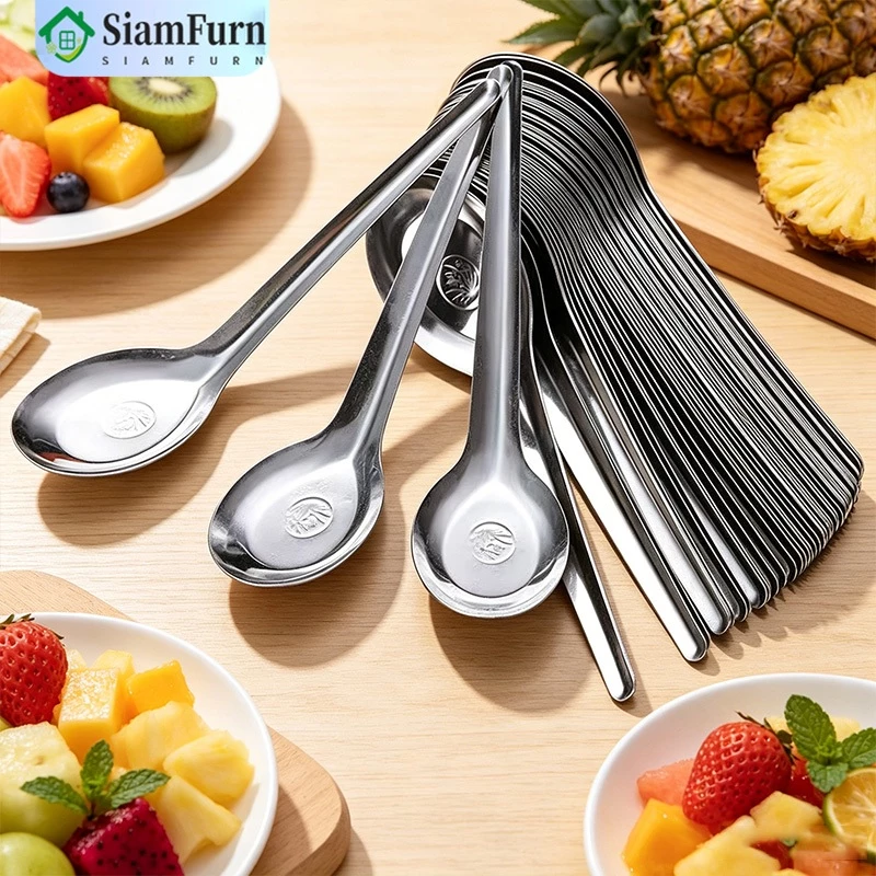 [ซื้อ 12 แถม 12] ช้อนสแตนเลสแบบหนา สำหรับใช้ในครัวเรือน นักเรียน/ผู้ใหญ่ ช้อนตักแตงโม ช้อนซุปด้ามยาว