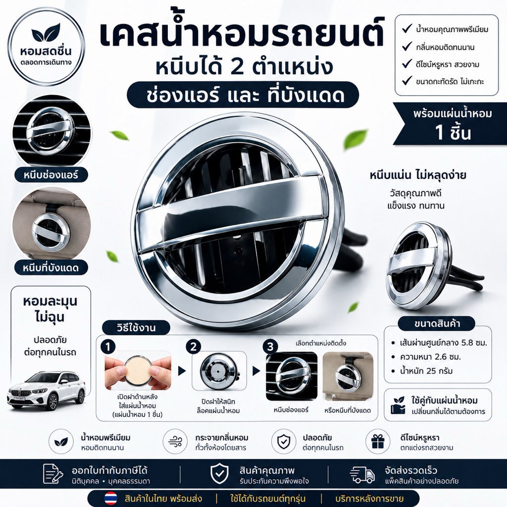 Bath&Body Works ช๊อปไทยCar Fragrance Holder METALLIC เคสน้ำหอมรถ สีดำเงาเมทัลลิก