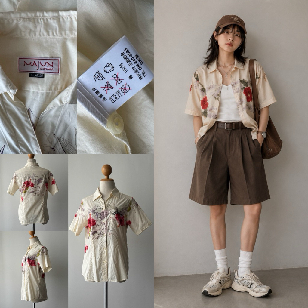 Pre-owned Majun Okinawa Ivory Floral Print Cotton Shirt UJXLC833