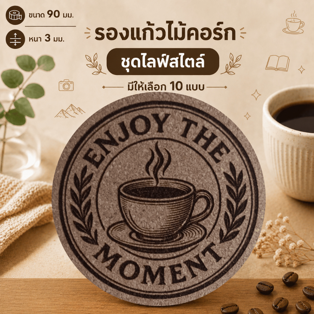ที่รองแก้วไม้คอร์ก[ลายไลฟ์สไตลฺ์]