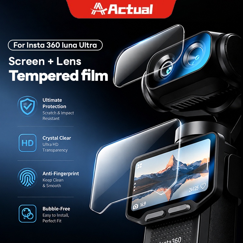 Actual ฟิล์มกระจกกันรอย Insta360 Luna Ultra ชุดฟิล์มหน้าจอ+ฟิล์มเลนส์ HD 9H กันรอย กันกระแทก ติดง่าย ไม่เกิดฟอง แบบกล่อง