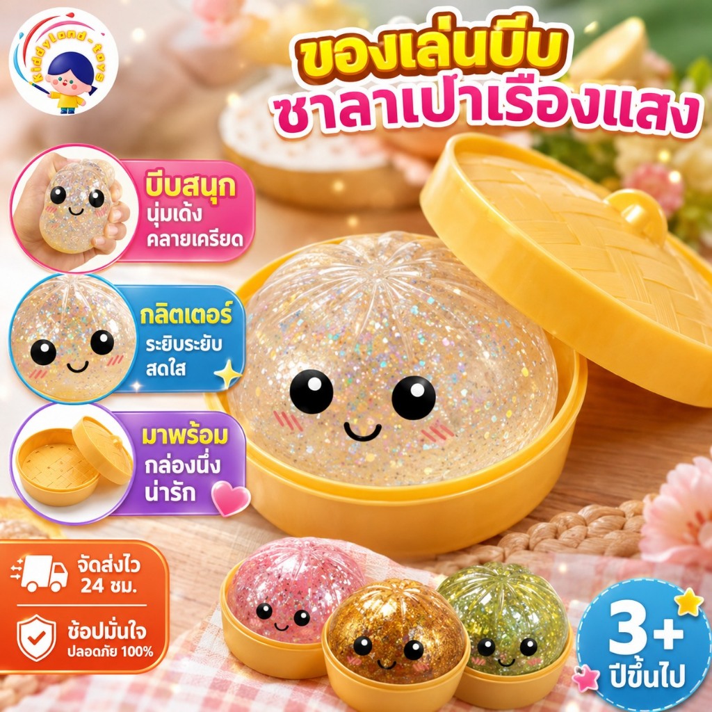 ของเล่นบีบซาลาเปาสีสันสดใส - ตุ๊กตาบีบ - ของเล่นบีบแป้งหยิก - ลูกบอลความเครียดน่ารัก - อาหารจําลอง Squishies Bun พร้อม