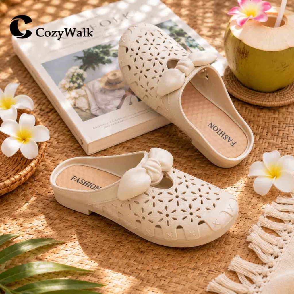 CozyWalk รองเท้าแตะทำงานบ้านนุ่มมาก ลายฉลุระบายอากาศ สวมใส่ง่าย ไม่กดเท้า ใส่บ้าน เดินช้อปปิ้ง ไซซ์36-40