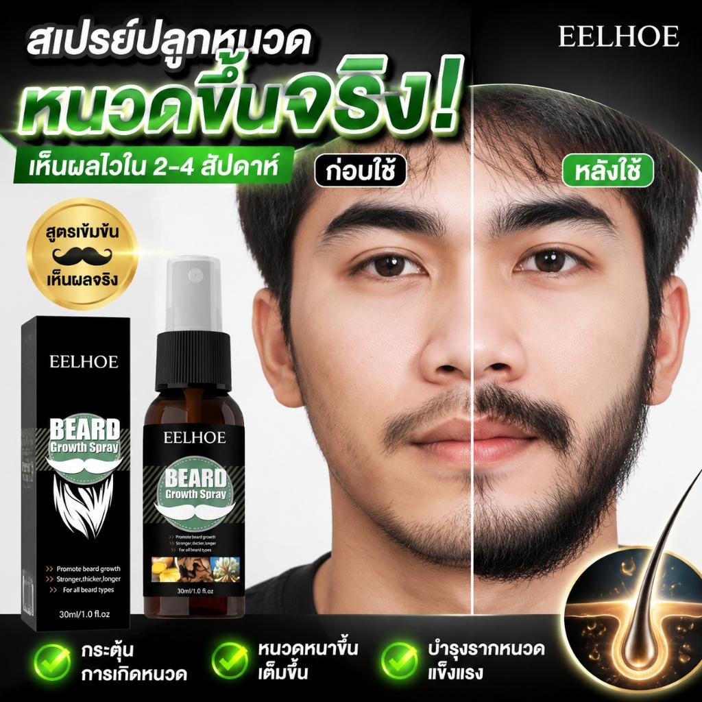 Beard Oil 30ml เซรั่มบำรุงปลูกหนวดเครา กระตุ้นผมใบหน้าเติบโตหนาขึ้น อ่อนโยนต่อผิว