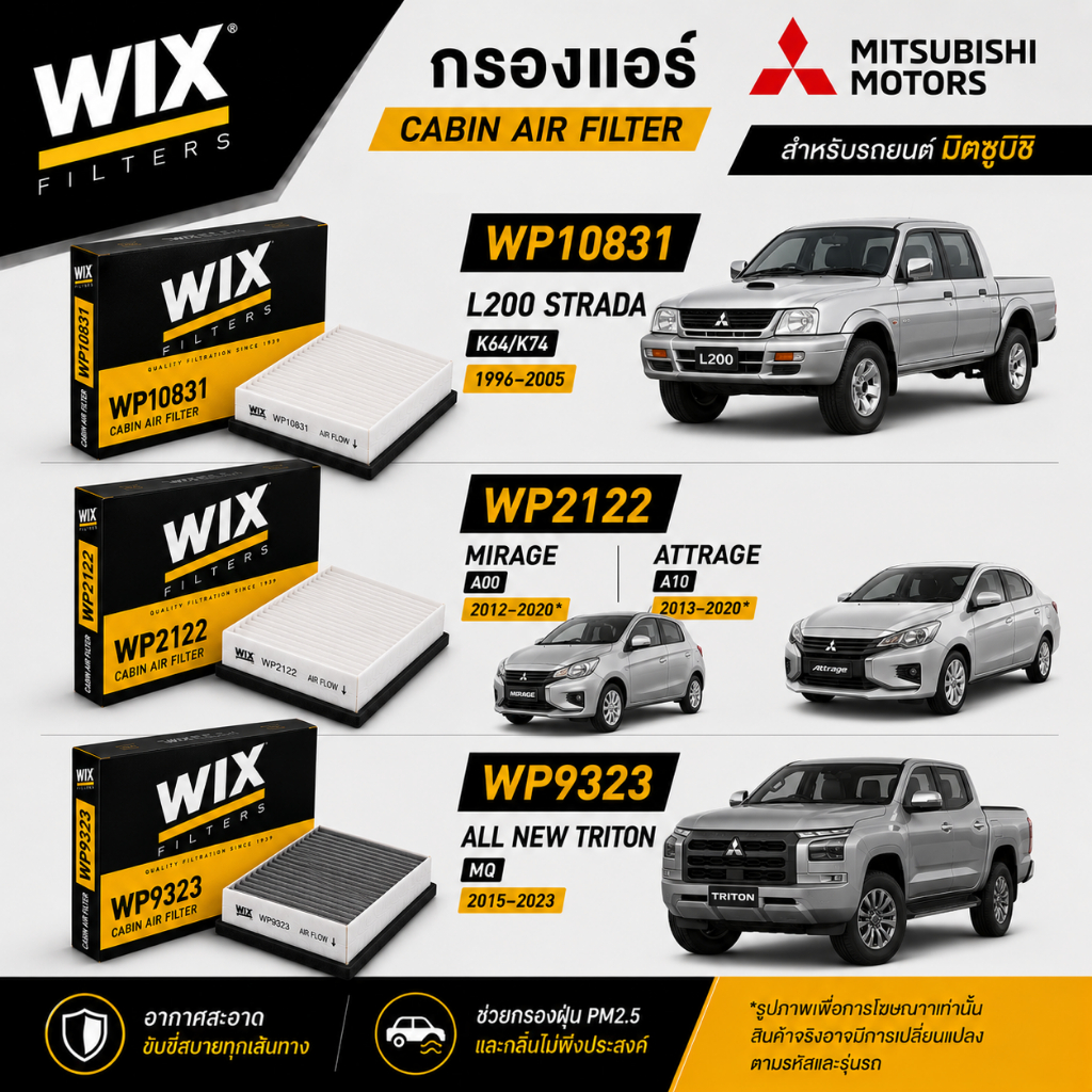 กรองแอร์ WIX Mitsubishi L200 Strada Mirage Attrage Triton Pajero Sport Lancer EX ไส้กรองแอร์ Cabin A