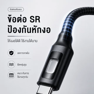 NEODIGI สายชาร์จไนล่อนเร็ว 100W พร้อมไฟ LED (รองรับ PD Fast Charge) ใช้ได้ทั้ง iOS และ Android
